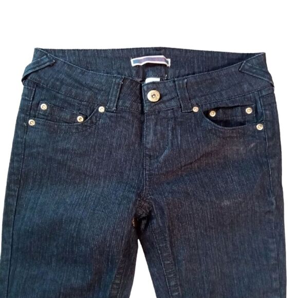 YOUNIQUE JEANS 5 BLUE SNAP ON BOTTOM LEGS RAMIE BLEND POCKETS - Picture 4 of 8